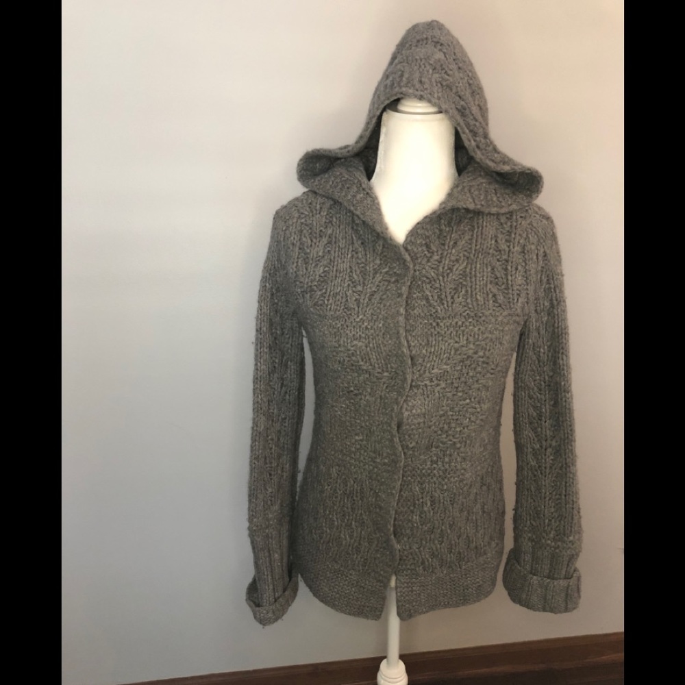 Hand Knit Chunky Snap Up Hooded Sweater